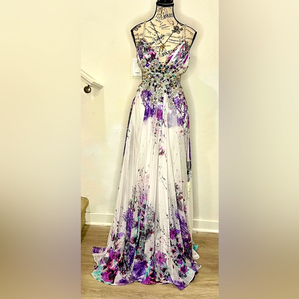 Vintage Terani colture floral gown with crystals